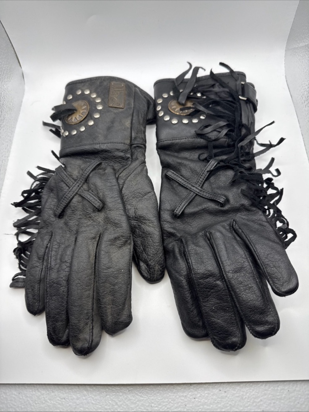 Willie G Harley Davidson Gloves Soft Black Leather With Studs & Concho Size Med